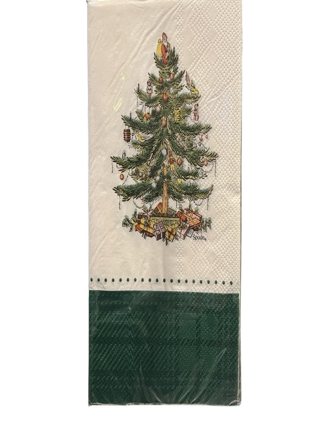 سبود مناديل ورقية للاستخدام مرة واحدة من سبود، بتصميم شجرة عيد الميلاد، مناسبة لحفلات العشاء، بحافة خضراء منقوشة، 32 منديلًا - Image 1